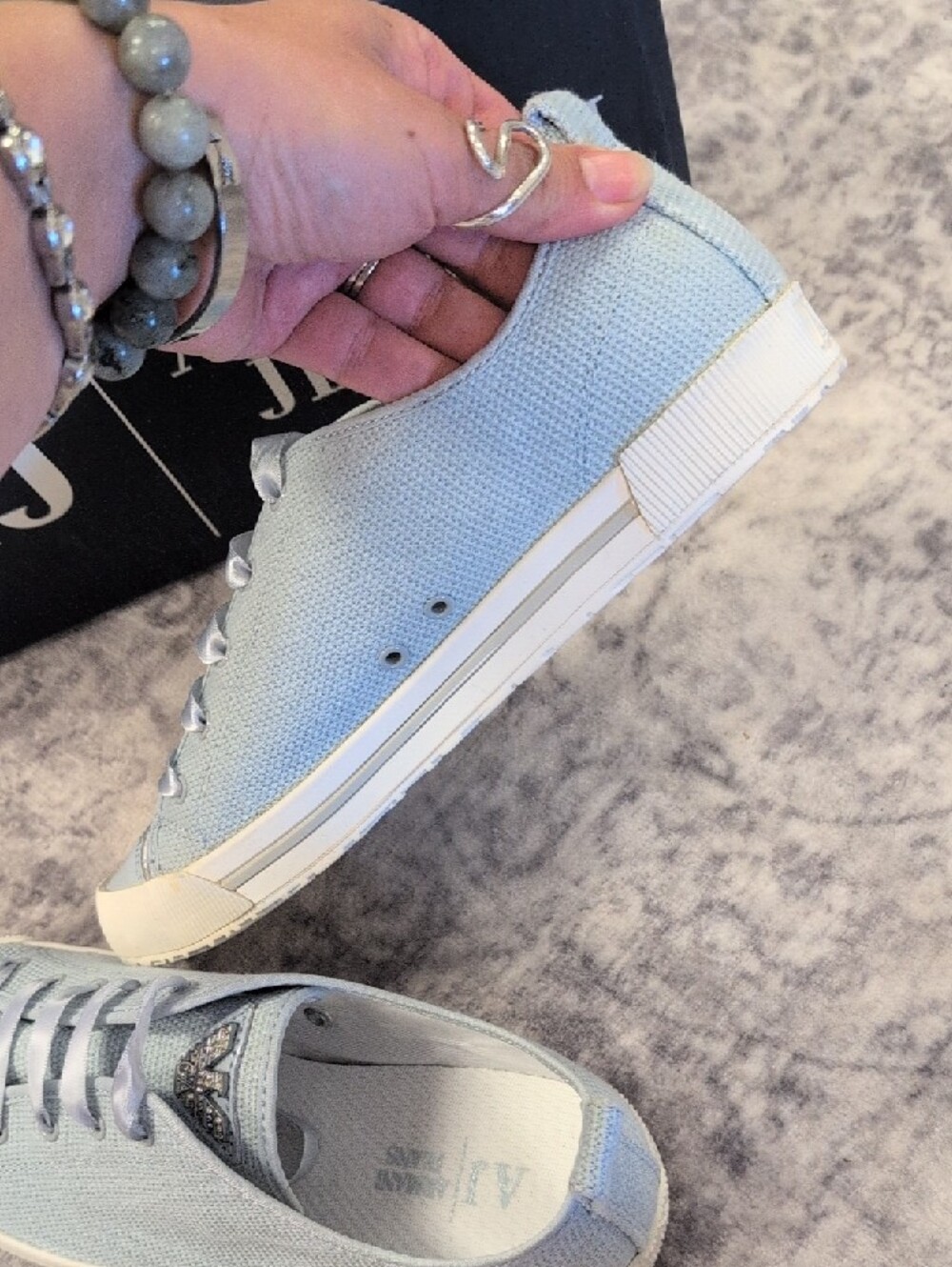 Armani Jeans Light Blue Canvas Slip-On Sneakers - Picture 9 of 11
